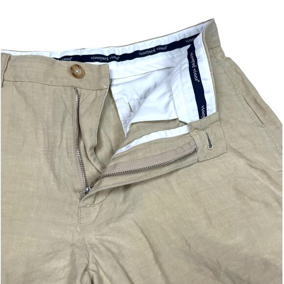 Vineyard Vines Clubhouse Shorts Tan Khaki‎ Men's 33 Linen Silk Blend Zip Fly - Picture 10 of 10